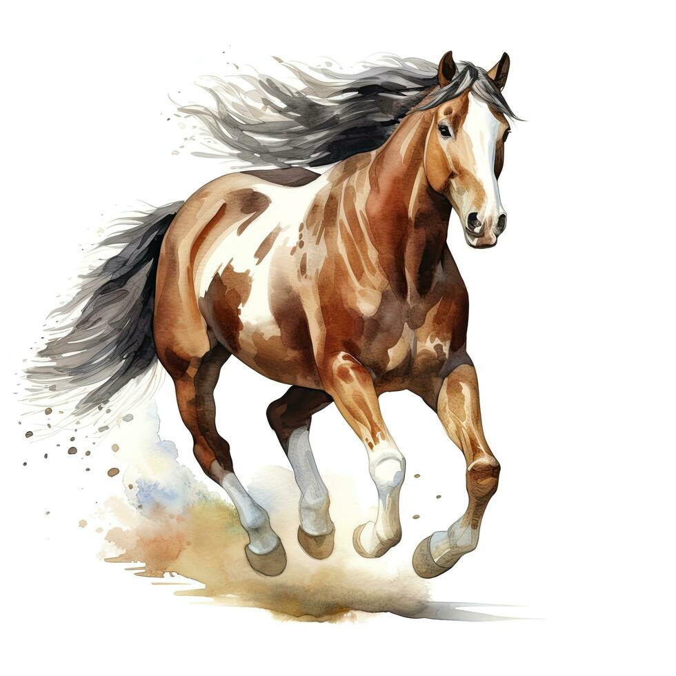 AI generated Horse running in watercolor design. AI Generated photo