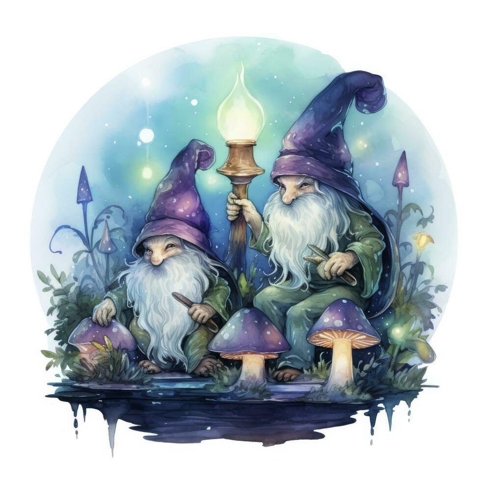 AI generated Watercolor Moonlit Glow of Enchanted Mushrooms for T-shirt Design. AI Generated photo