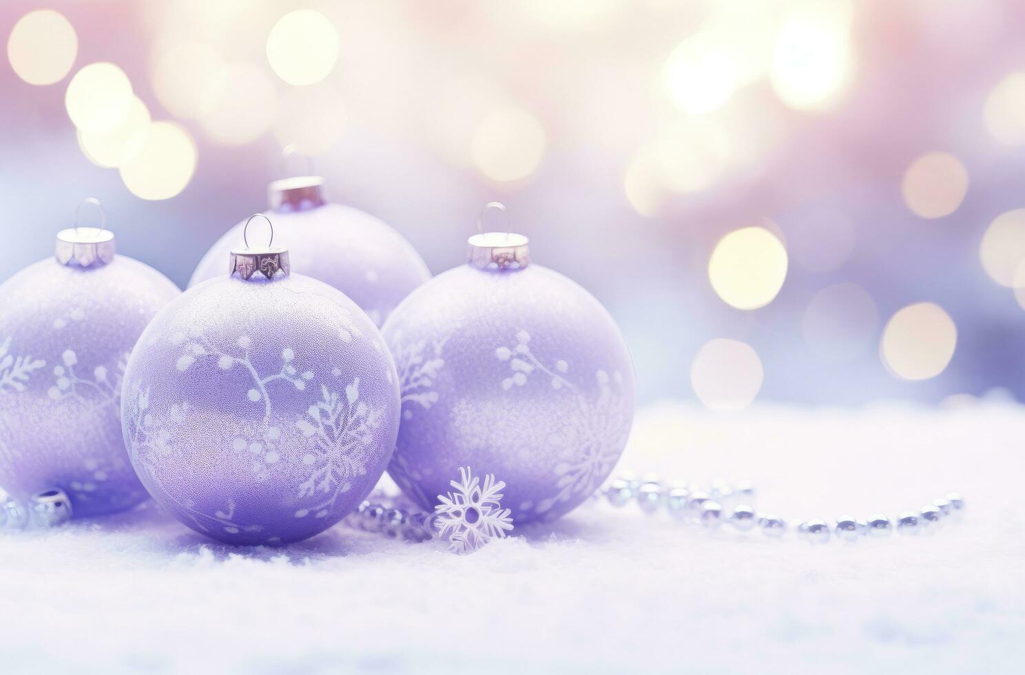 AI generated Christmas decorations ball on snow background. AI Generated photo