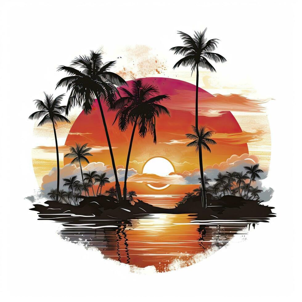 AI generated Tropical sunset for t-shirt design. AI Generated photo