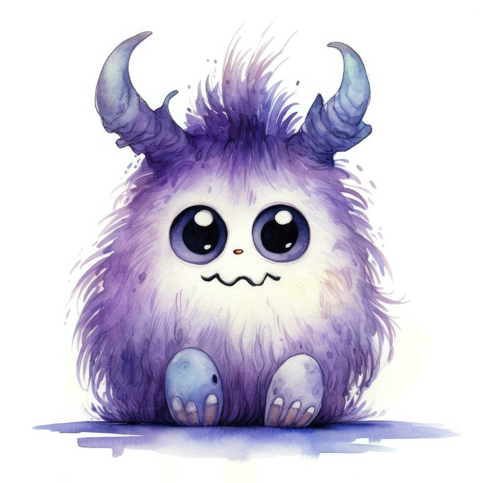 AI generated Watercolor cute monster on white background. AI Generated photo