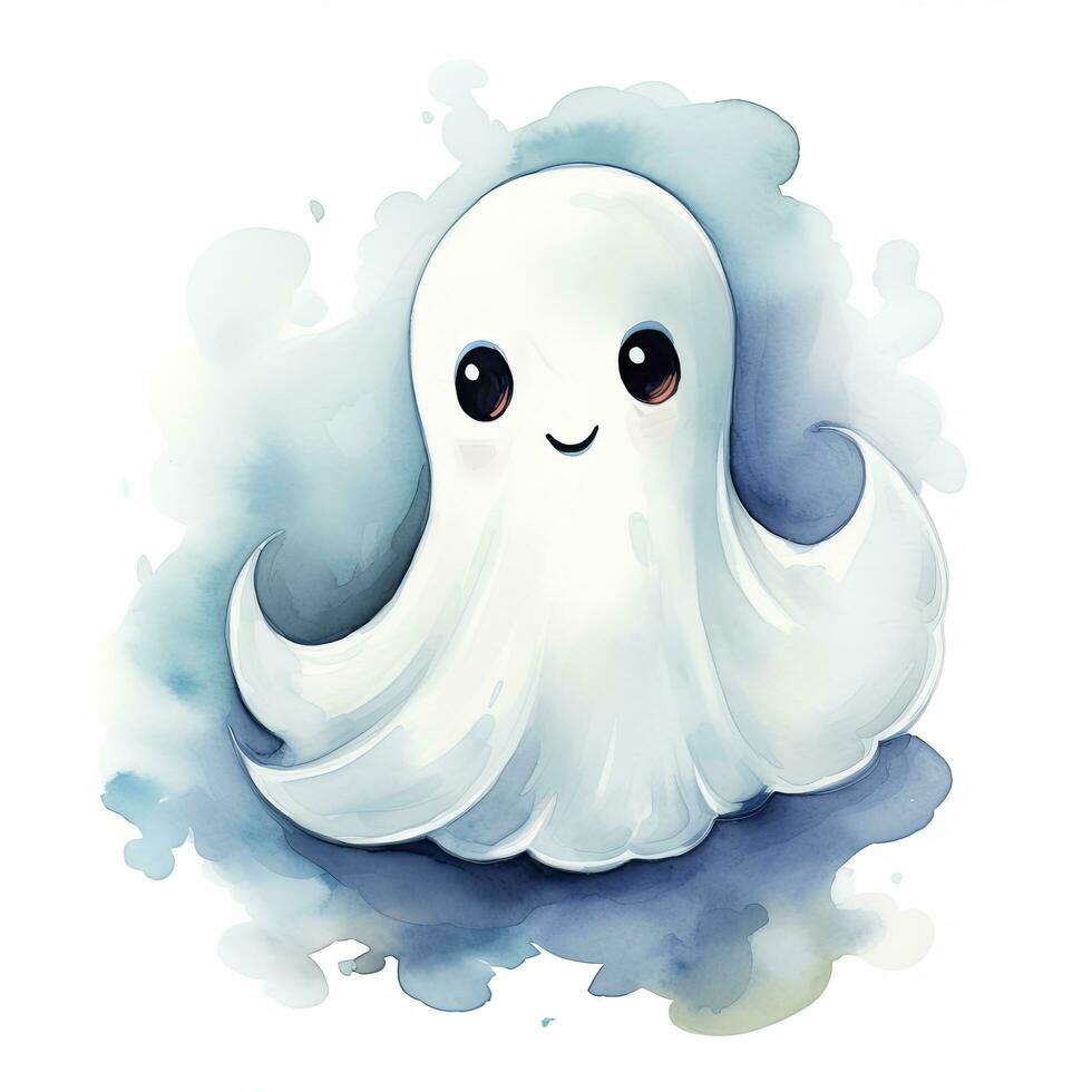 AI generated The watercolor cute ghost on white background. AI Generated photo