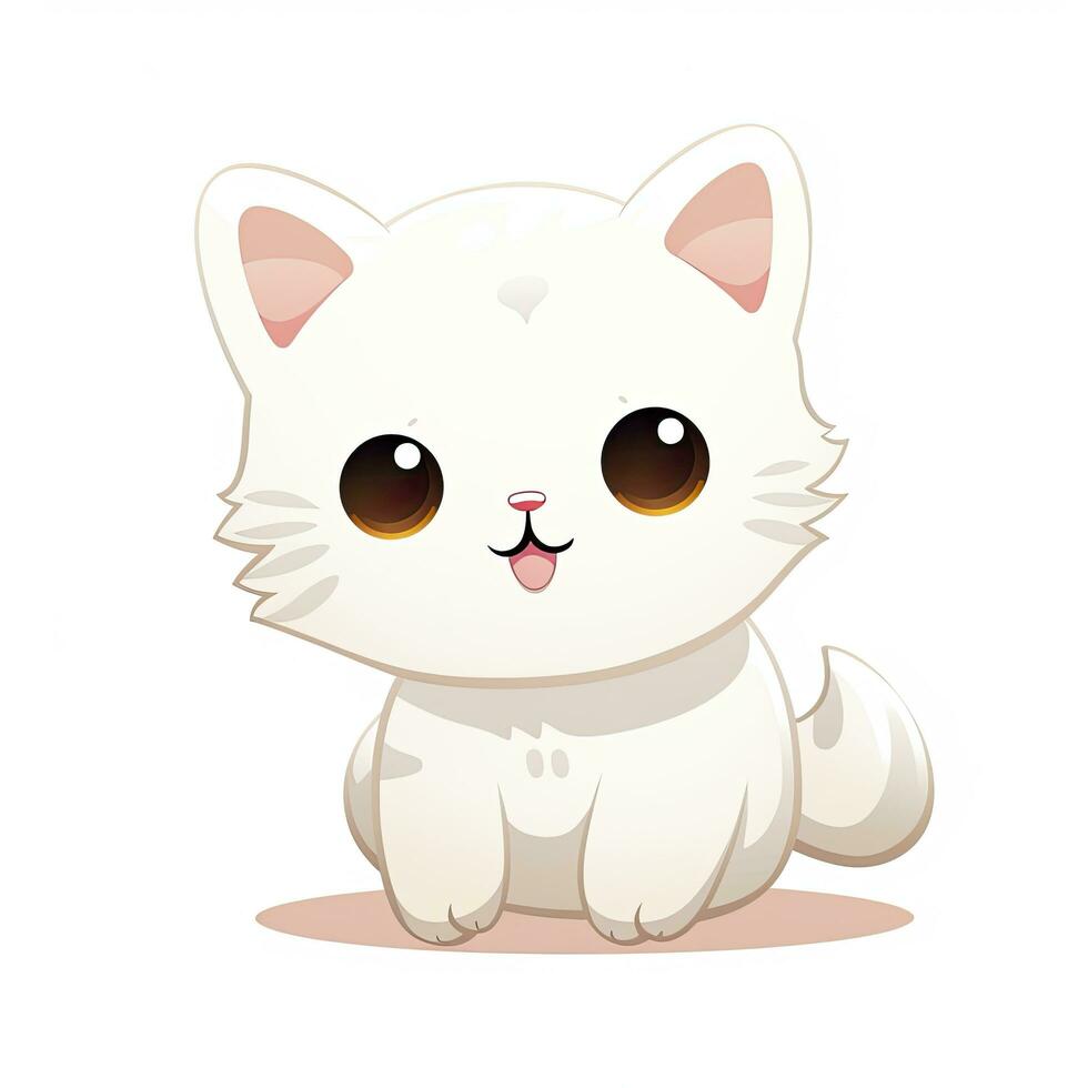 AI generated Cute Kawaii cat clipart icon white background. AI Generated photo