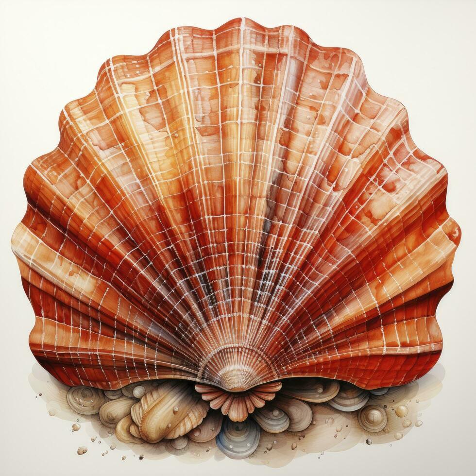 AI generated Watercolor Seashell clipart on white background. AI Generated photo