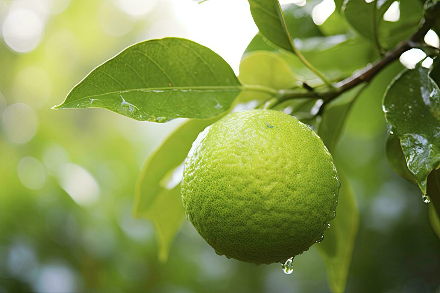 AI generated Close up of wet lime on branch. AI Generated photo