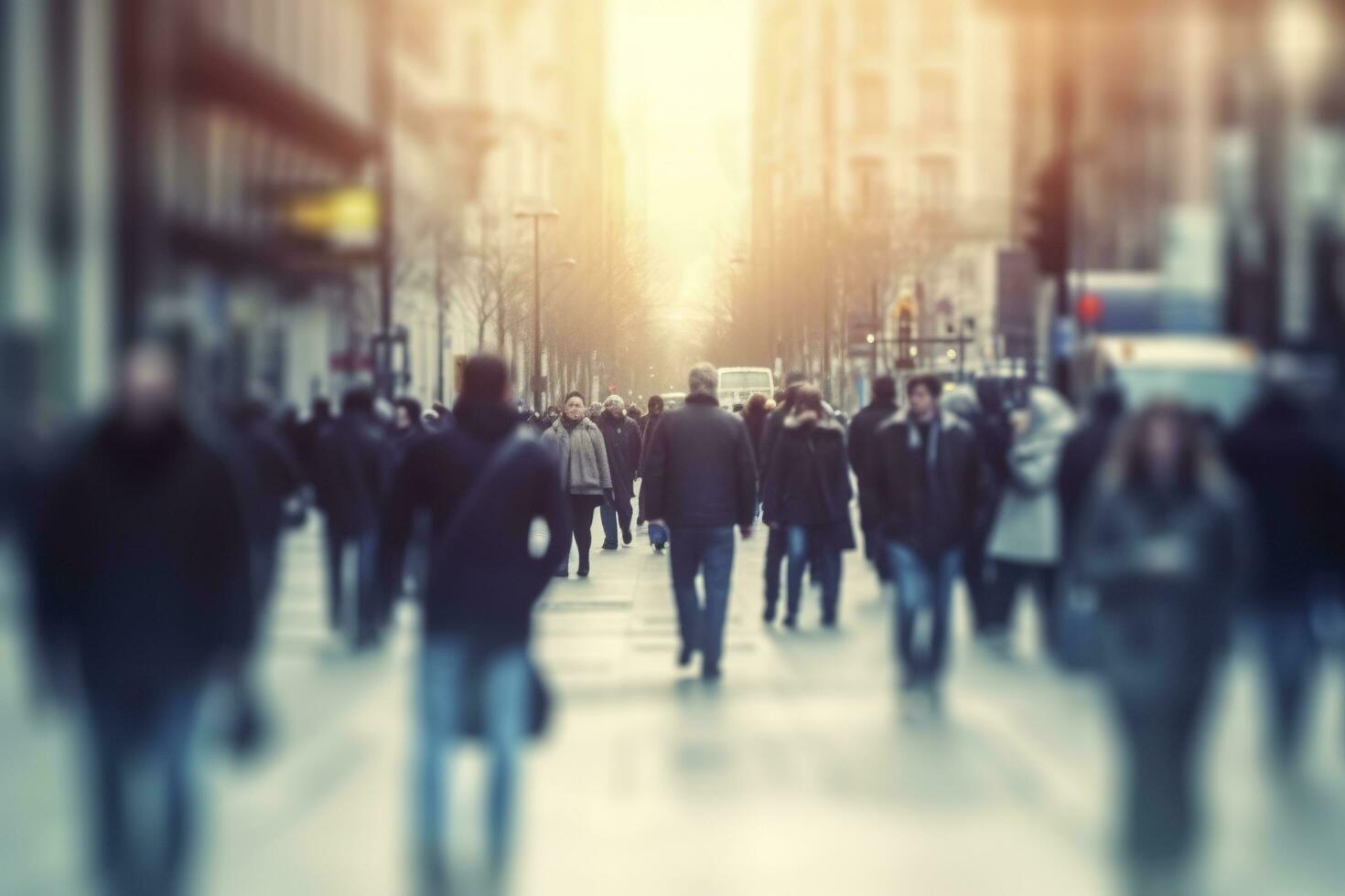 AI generated Blurred business people walking in the city scape. AI Generated photo