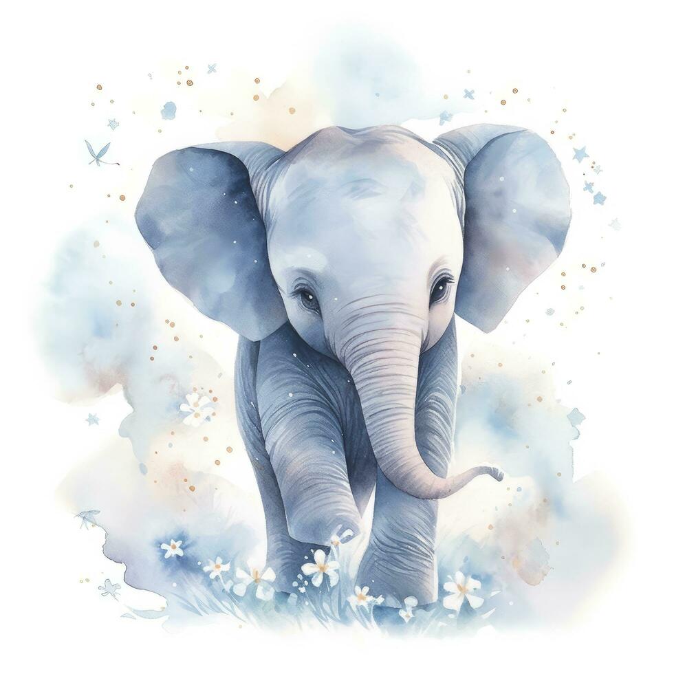 AI generated Watercolor Baby Elephant. AI Generated photo