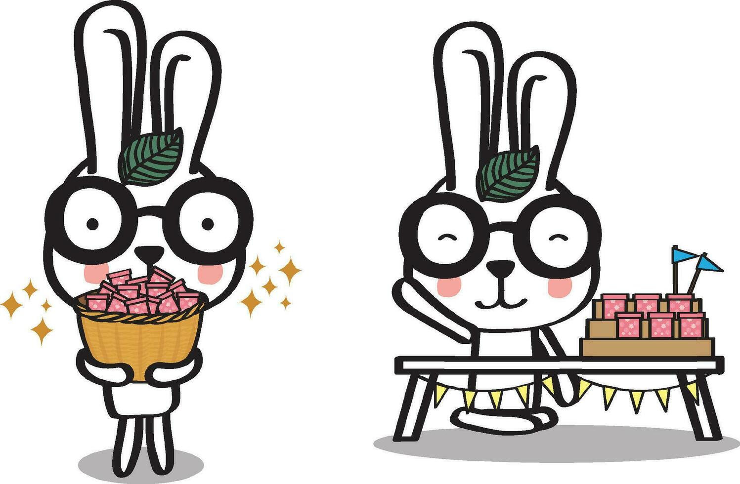 Set character design of cute rabbit vector