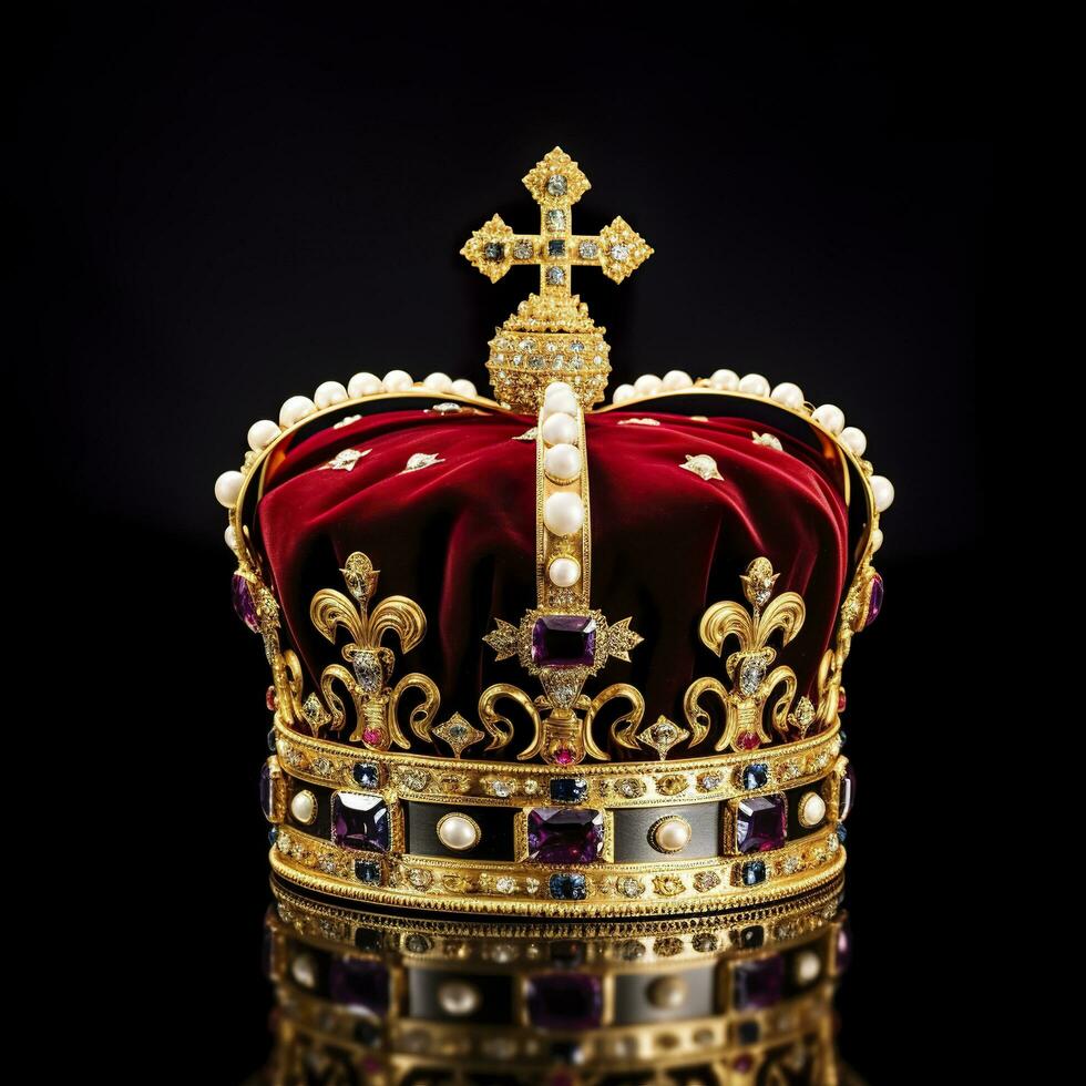 AI generated The Royal Coronation Crown Isolated on a Black Background. Generative AI photo