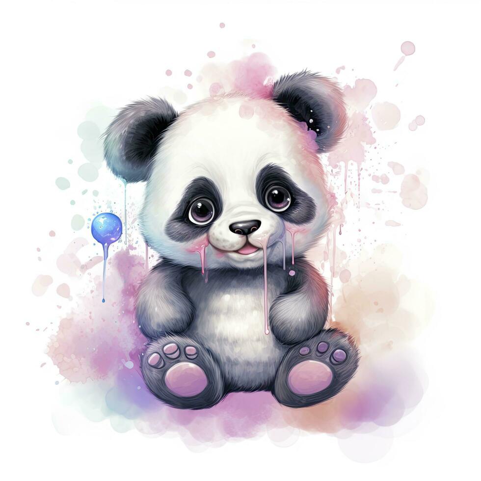 AI generated Watercolor fantasy Baby Panda clip art isolated white background. AI Generated photo