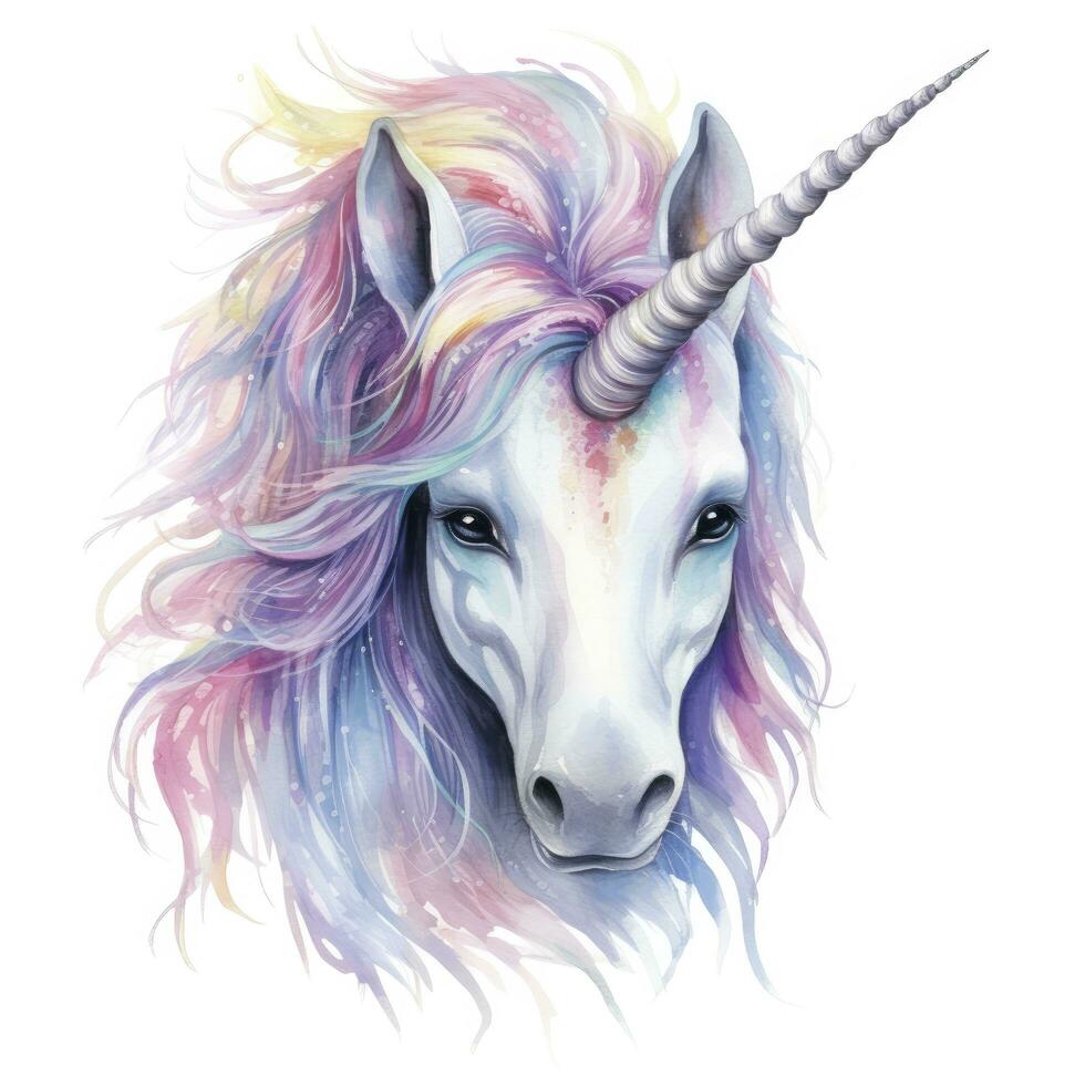 AI generated Watercolor fantasy unicorn clip art. AI Generated photo