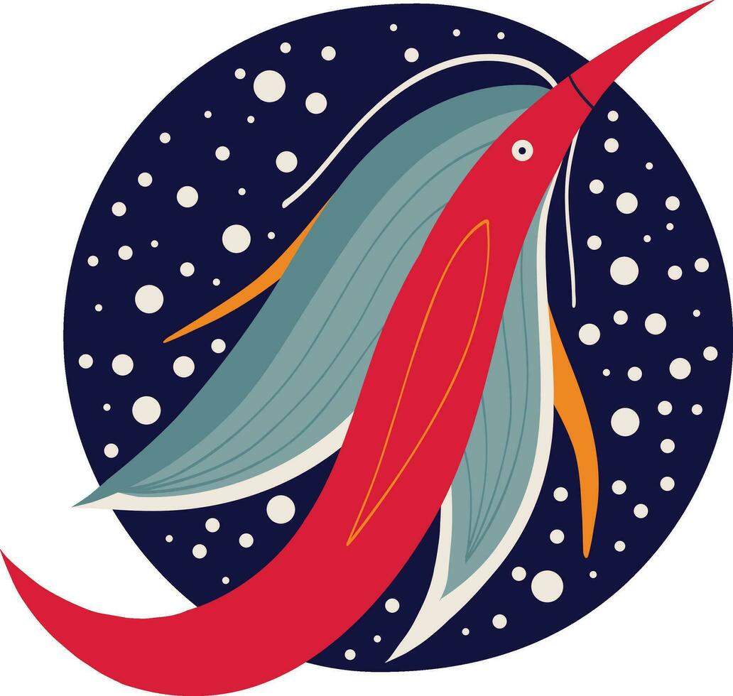 Mystical Fantasy Fish. Comic Illustration in childish hand drawn style vector