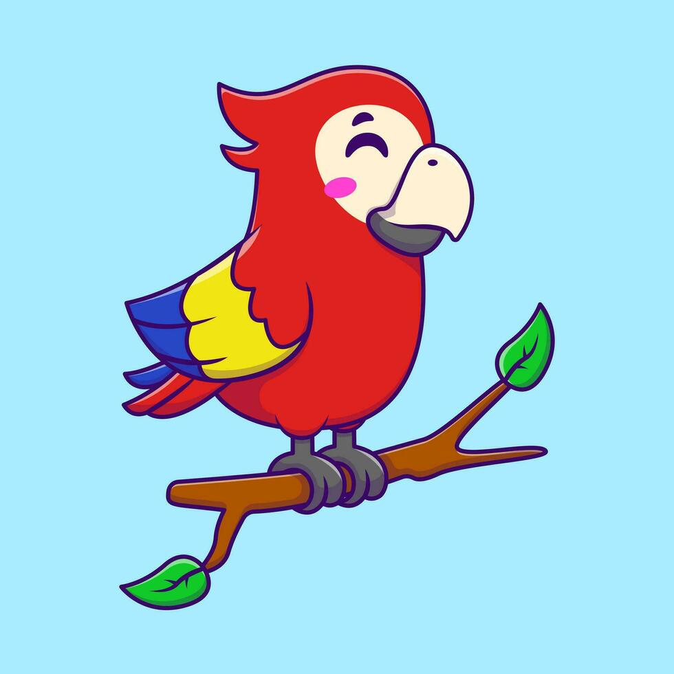 Cute Macaw Bird Standing On Branch Cartoon Vector Icons Illustration. Flat Cartoon Concept. Suitable for any creative project.