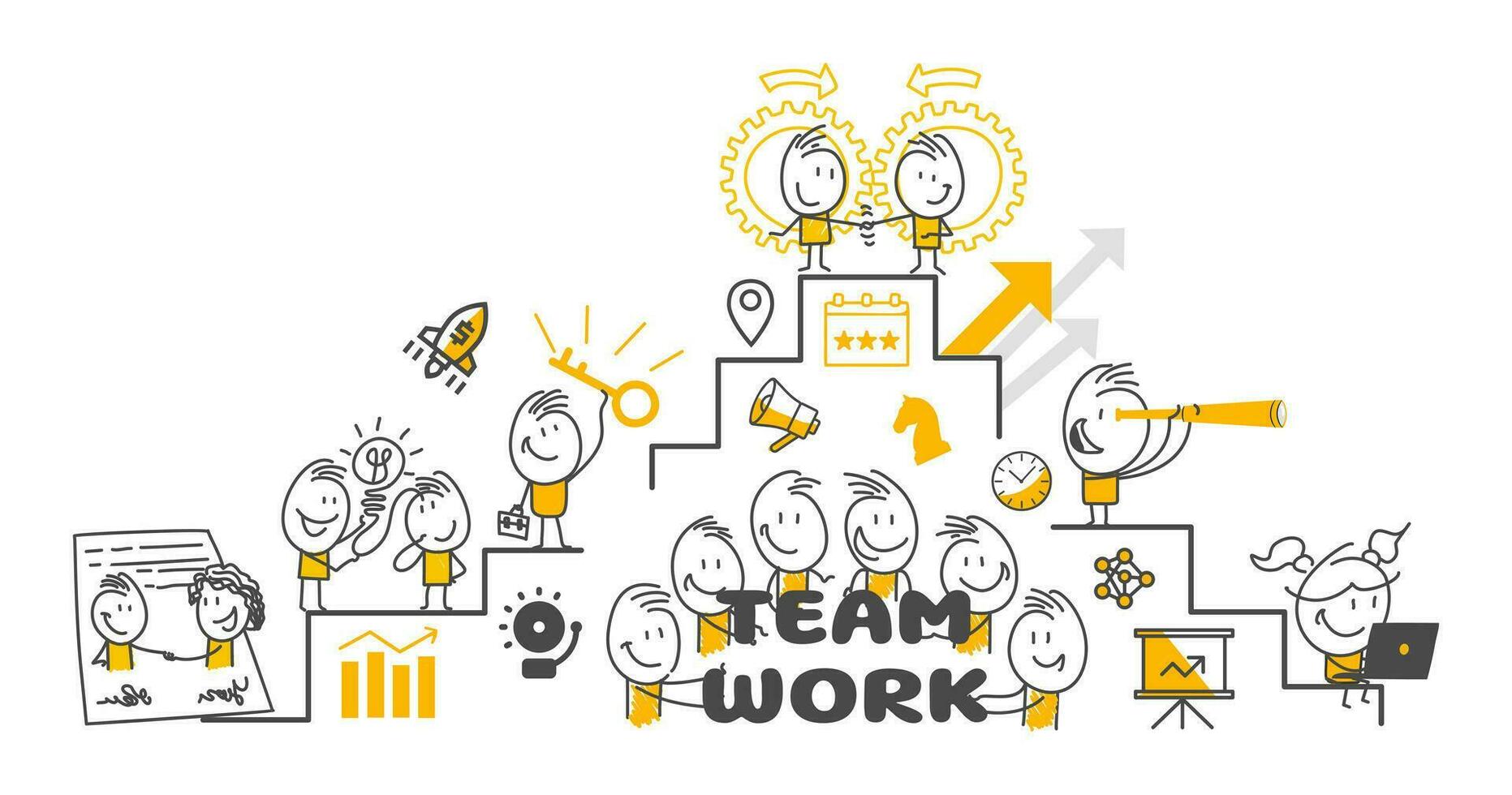 Stick figures. Office people. Hand drawn doodle line art cartoon design character. vector