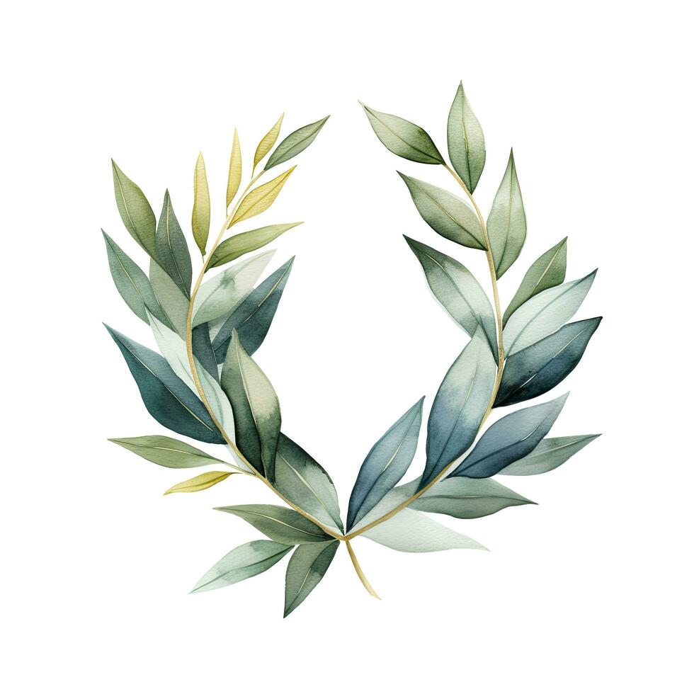 AI generated Watercolor geometry shape wreath with green leaf. AI Generated photo