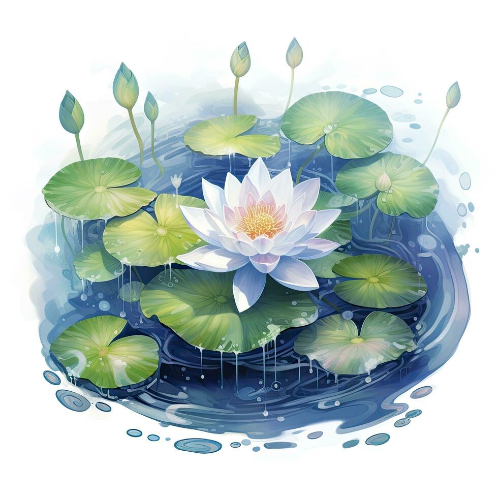 AI generated Water Lily in Pond. Watercolor design. AI Generated photo