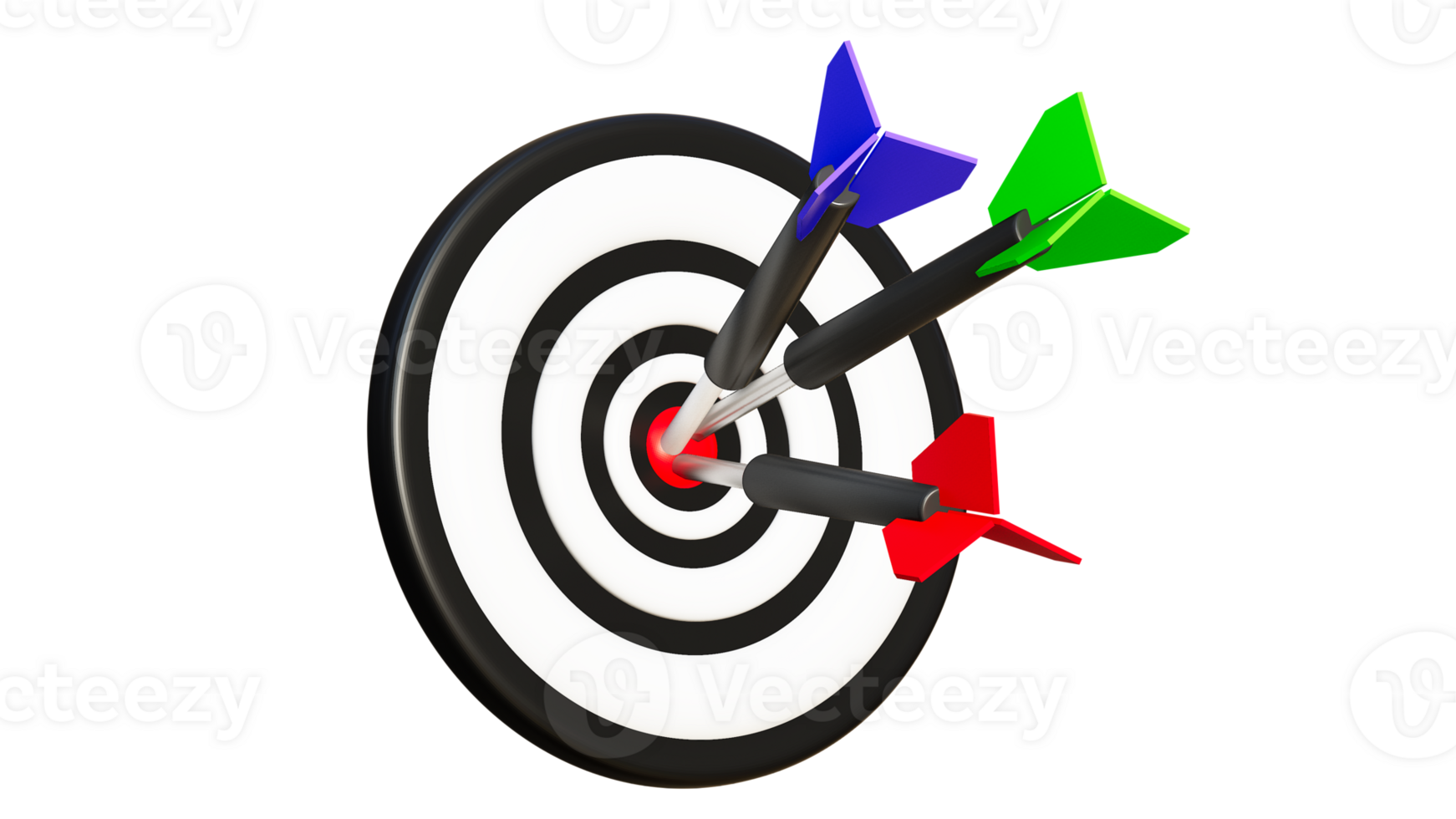 3D rendering of 3 darts on target, Success goals concept png