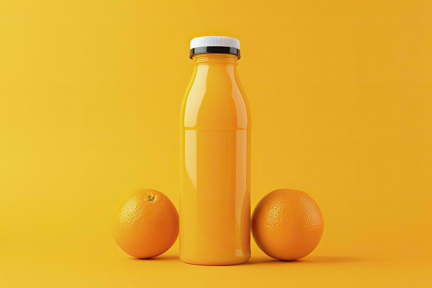 AI generated Orange Juice bottle on orange background. AI Generated photo