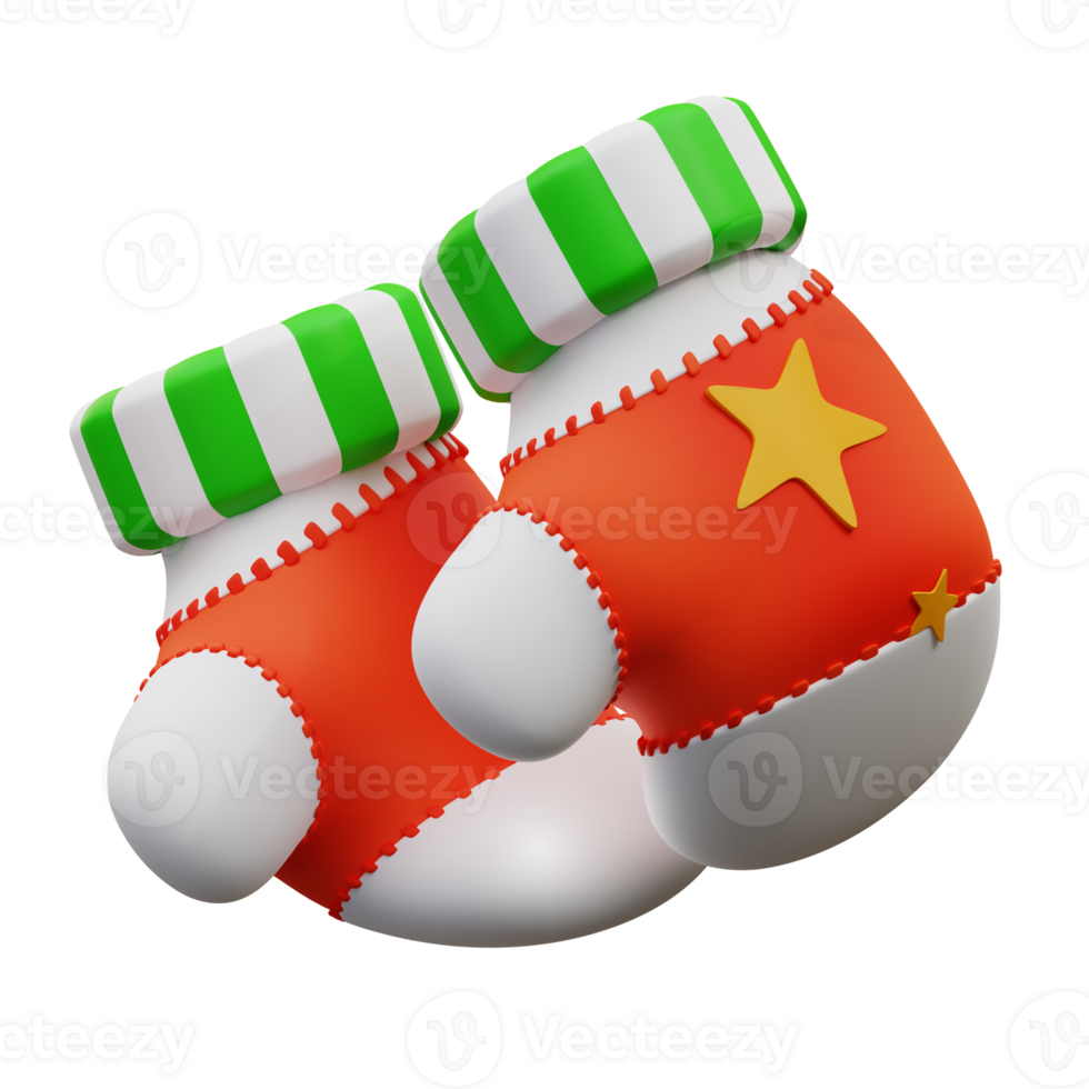 3d illustration cute Christmas gloves png