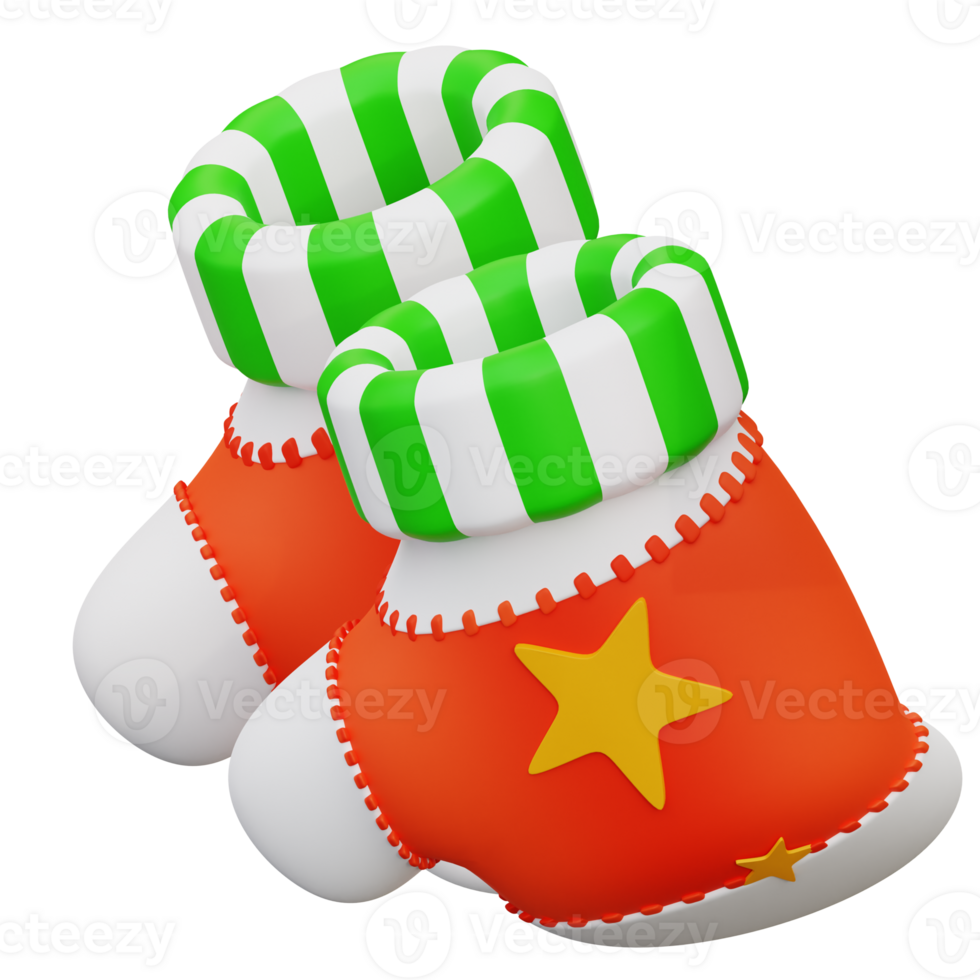 3d illustration cute Christmas gloves png