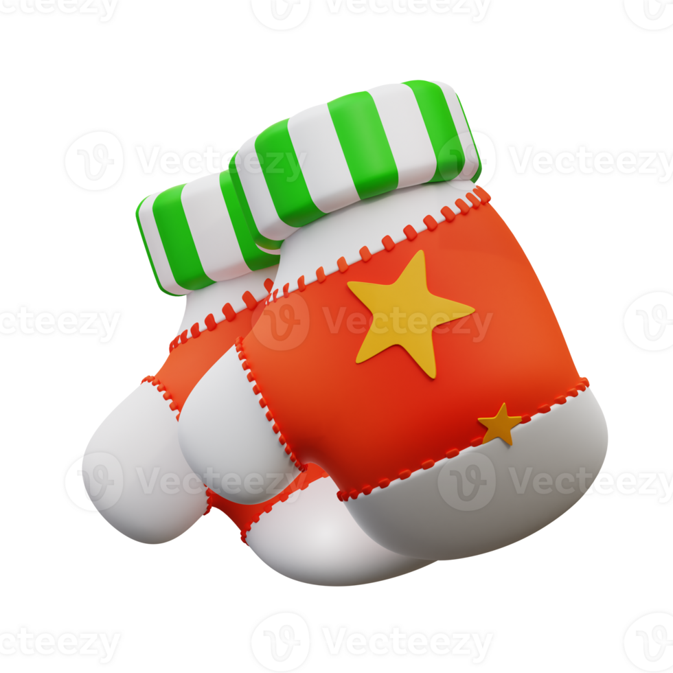 3d illustration cute Christmas gloves png