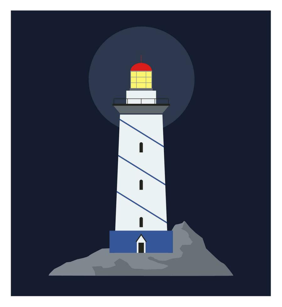 blue Lighthouses isolated illustration. Vector card of cartoon flat lighthouses. Lighthouse beacon and marine seaside architecture flat style. Floodlight towers