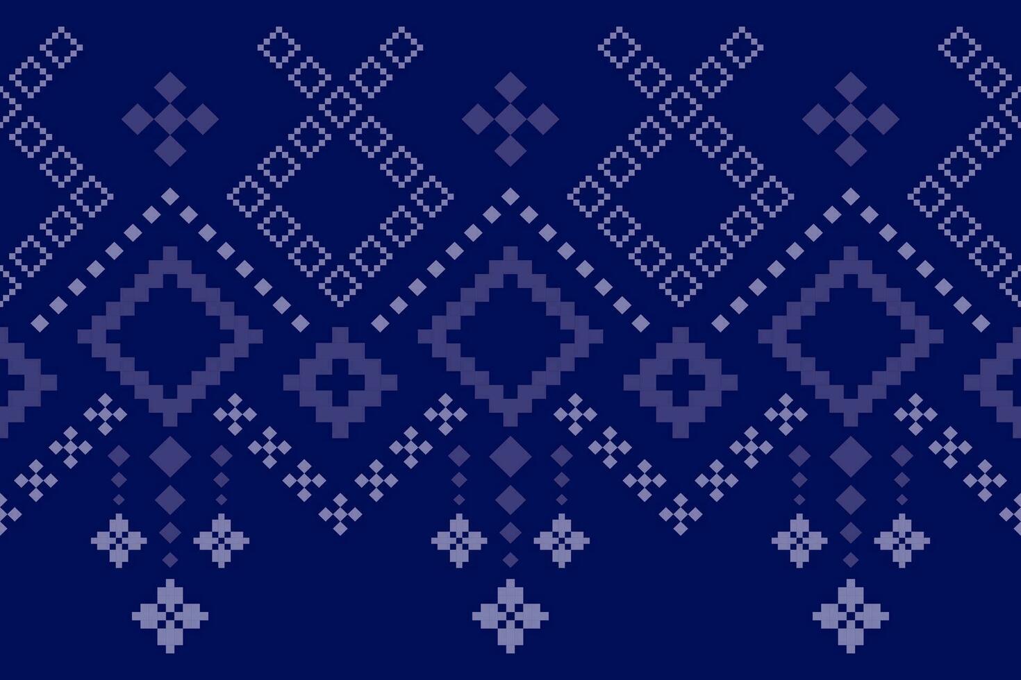 Indigo navy blue geometric traditional ethnic pattern Ikat seamless pattern border abstract design for fabric print cloth dress carpet curtains and sarong Aztec African Indian Indonesian vector