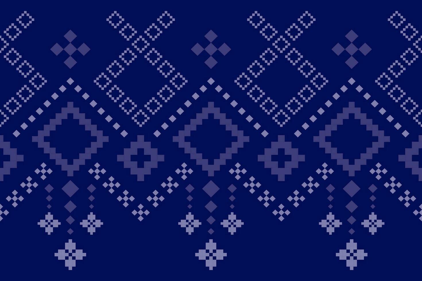 Indigo navy blue geometric traditional ethnic pattern Ikat seamless pattern border abstract design for fabric print cloth dress carpet curtains and sarong Aztec African Indian Indonesian vector