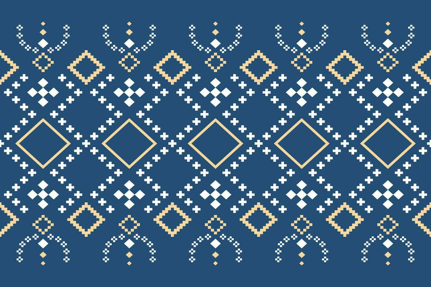 Indigo navy blue geometric traditional ethnic pattern Ikat seamless pattern border abstract design for fabric print cloth dress carpet curtains and sarong Aztec African Indian Indonesian vector