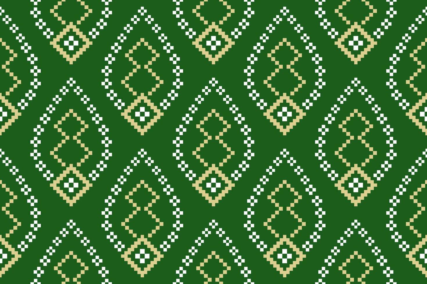 Green Cross stitch colorful geometric traditional ethnic pattern Ikat seamless pattern border abstract design for fabric print cloth dress carpet curtains and sarong Aztec African Indian Indonesian vector