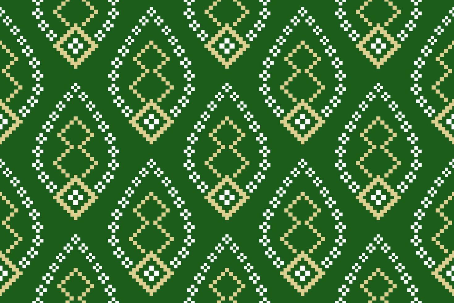 Green Cross stitch colorful geometric traditional ethnic pattern Ikat seamless pattern border abstract design for fabric print cloth dress carpet curtains and sarong Aztec African Indian Indonesian vector