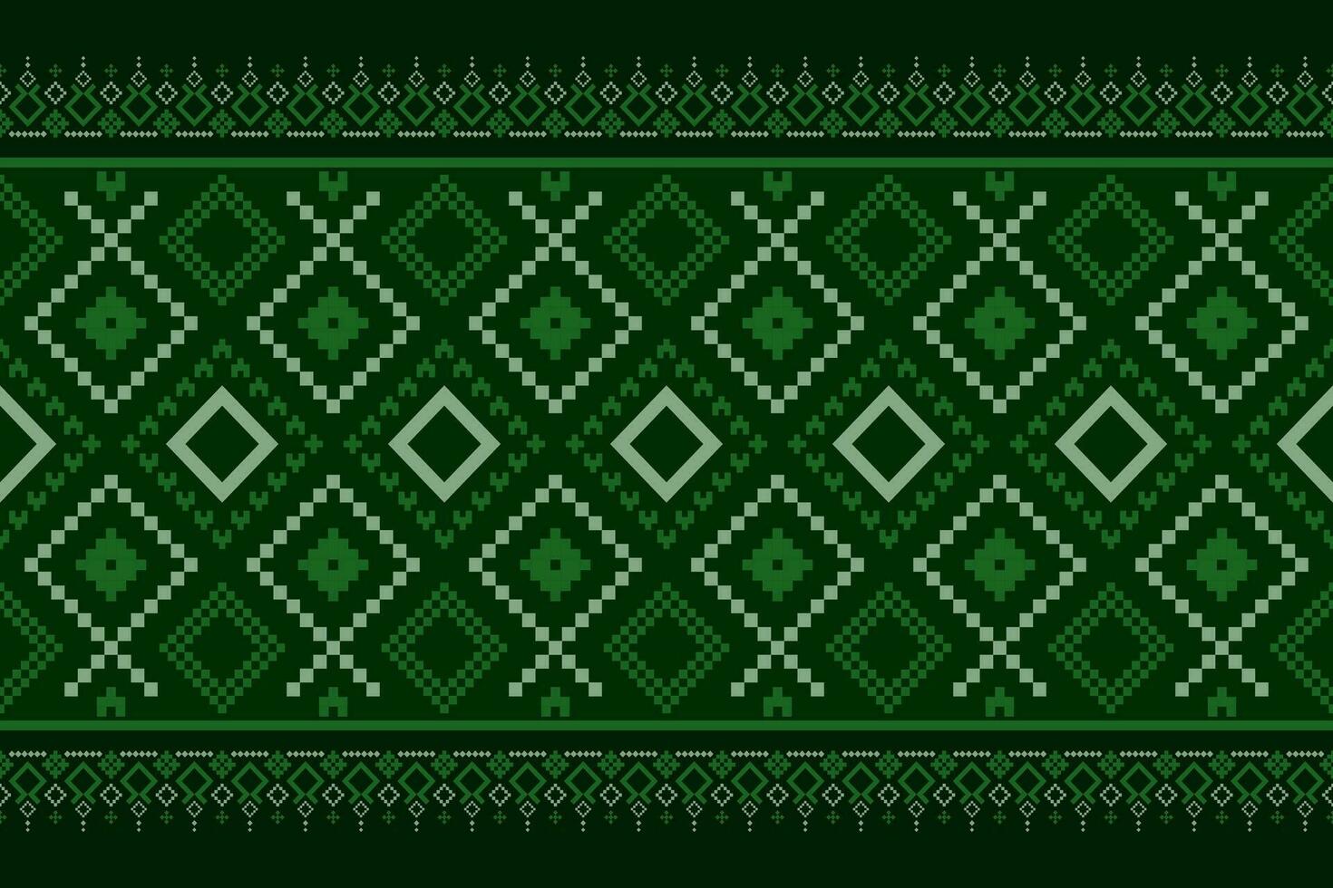 Green Cross stitch colorful geometric traditional ethnic pattern Ikat seamless pattern border abstract design for fabric print cloth dress carpet curtains and sarong Aztec African Indian Indonesian vector