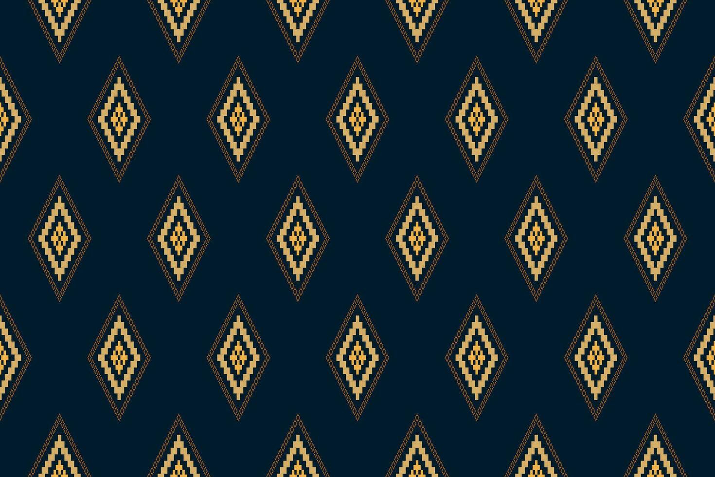 Indigo navy blue geometric traditional ethnic pattern Ikat seamless pattern border abstract design for fabric print cloth dress carpet curtains and sarong Aztec African Indian Indonesian vector