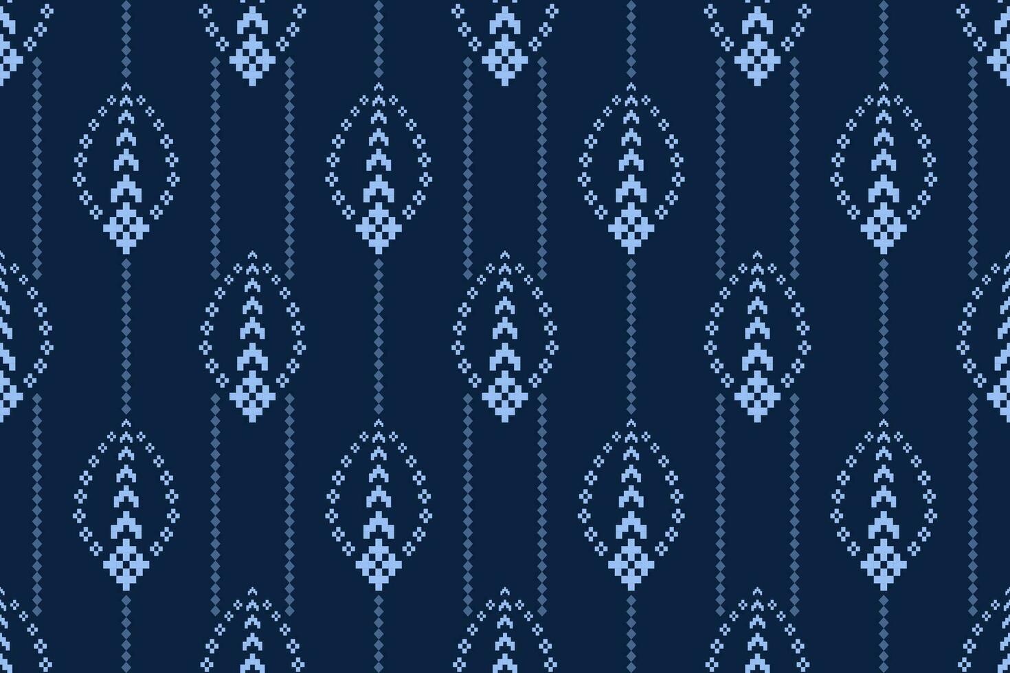 Indigo navy blue geometric traditional ethnic pattern Ikat seamless pattern border abstract design for fabric print cloth dress carpet curtains and sarong Aztec African Indian Indonesian vector