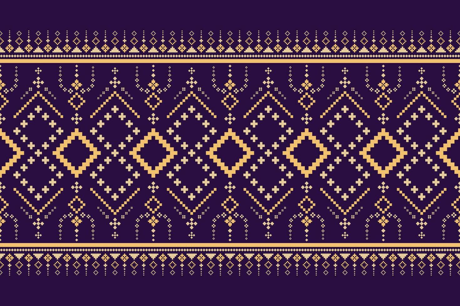 Purple cross stitch traditional ethnic pattern paisley flower Ikat background abstract Aztec African Indonesian Indian seamless pattern for fabric print cloth dress carpet curtains and sarong vector