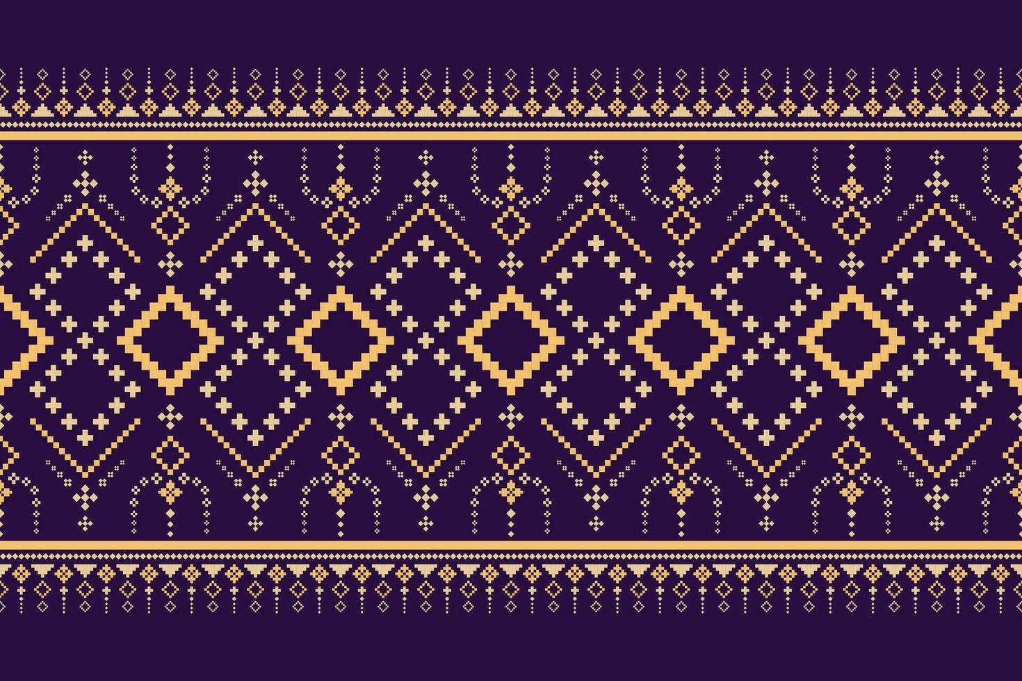 Purple cross stitch traditional ethnic pattern paisley flower Ikat background abstract Aztec African Indonesian Indian seamless pattern for fabric print cloth dress carpet curtains and sarong vector