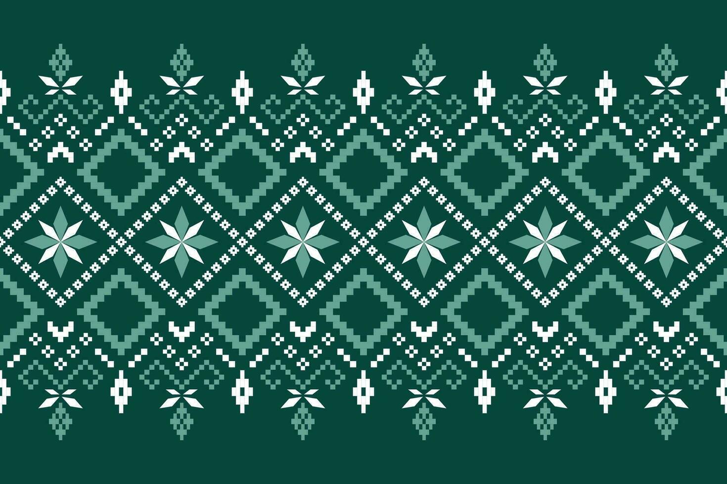 Green Cross stitch colorful geometric traditional ethnic pattern Ikat seamless pattern border abstract design for fabric print cloth dress carpet curtains and sarong Aztec African Indian Indonesian vector