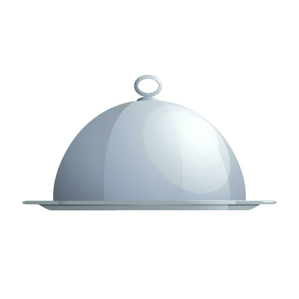 Stainless Steel Silver Dome Serving Plate Vector Illustration