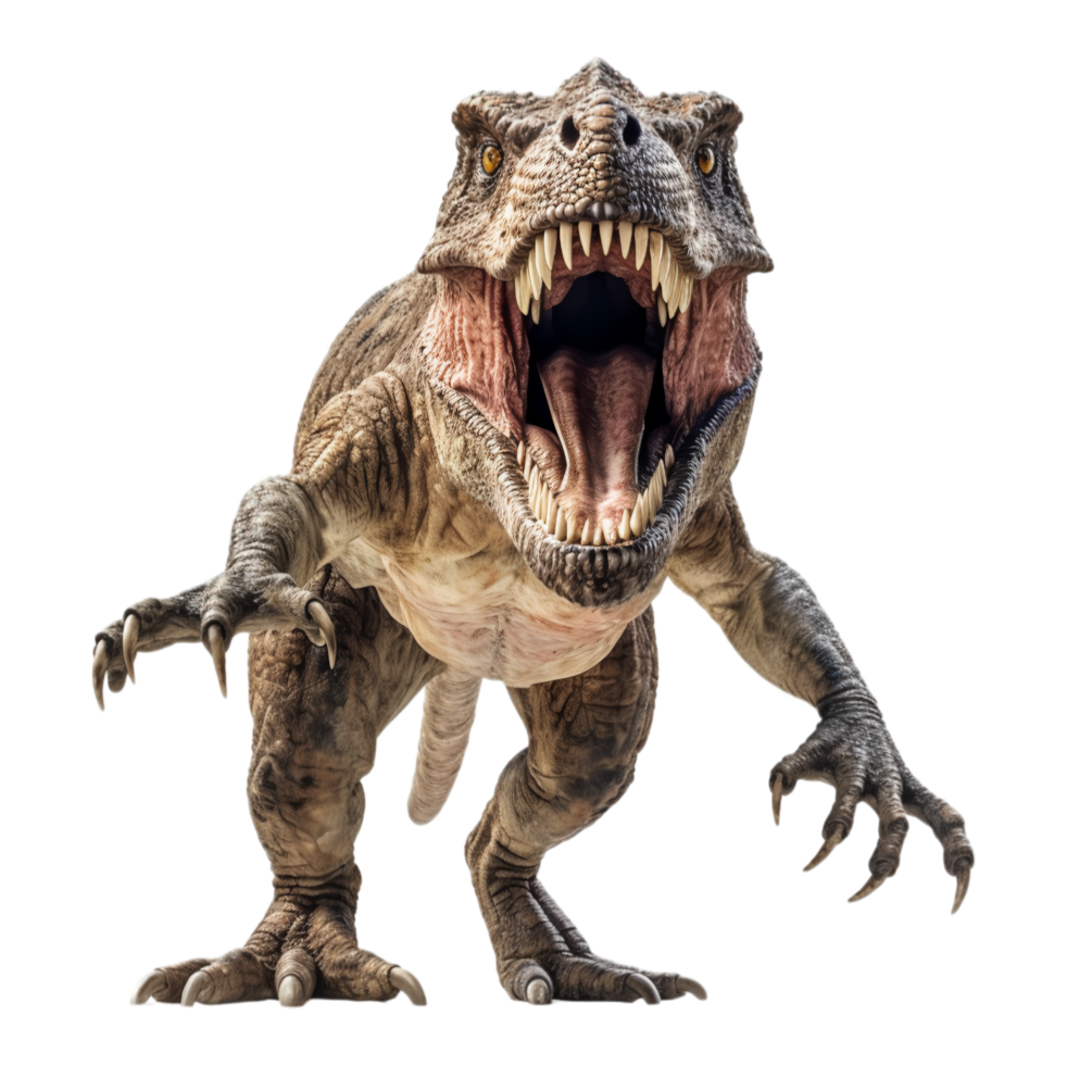 ai généré ancien animal dinosaure t Rex avec rugissement expression, isolé sur transparent arrière-plan, génératif ai png