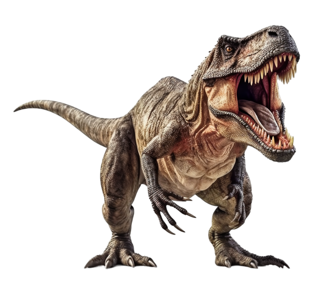 AI generated Ancient animal dinosaur t rex with roaring expression, isolated on transparent background, generative ai png
