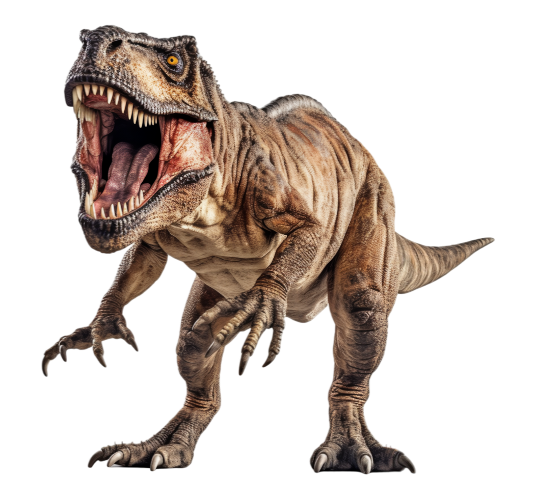 ai gerado antigo animal dinossauro t rex com rugindo expressão, isolado em transparente fundo, generativo ai png