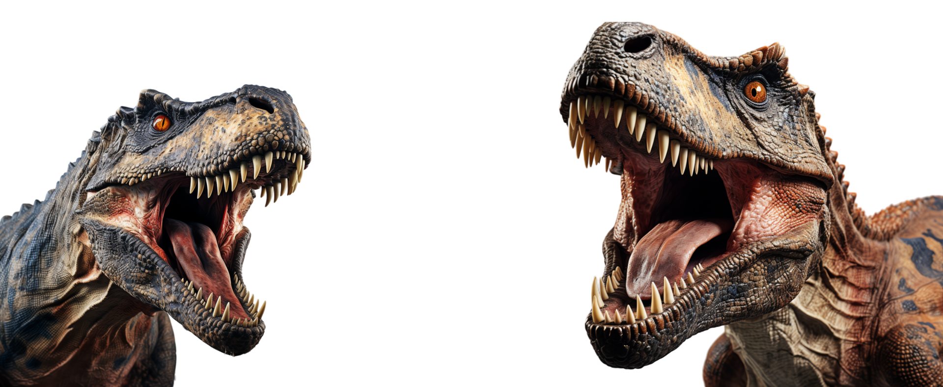 ai gerado fechar acima retrato do t rex dinossauro com rugindo expressão, isolado em transparente fundo, generativo ai png