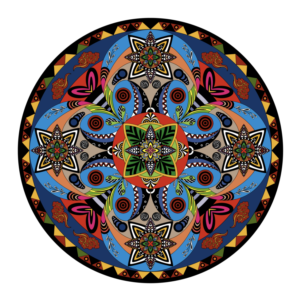 illustration av mandala konst, tibetan buddist mandala, dekorativ runda prydnad, isolerat på vit bakgrund, arabiska, indian, ottoman motiv, japanska, färgrik mandala konst, bilder för meditation png