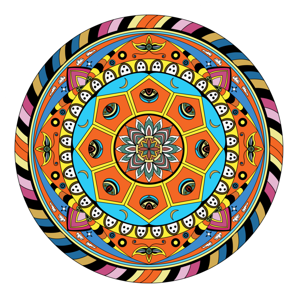 illustrazione di mandala arte, tibetano buddista mandala, decorativo il giro ornamento, isolato su bianca sfondo, Arabo, indiano, ottomano motivi, giapponese, colorato mandala arte, immagini per meditazione png