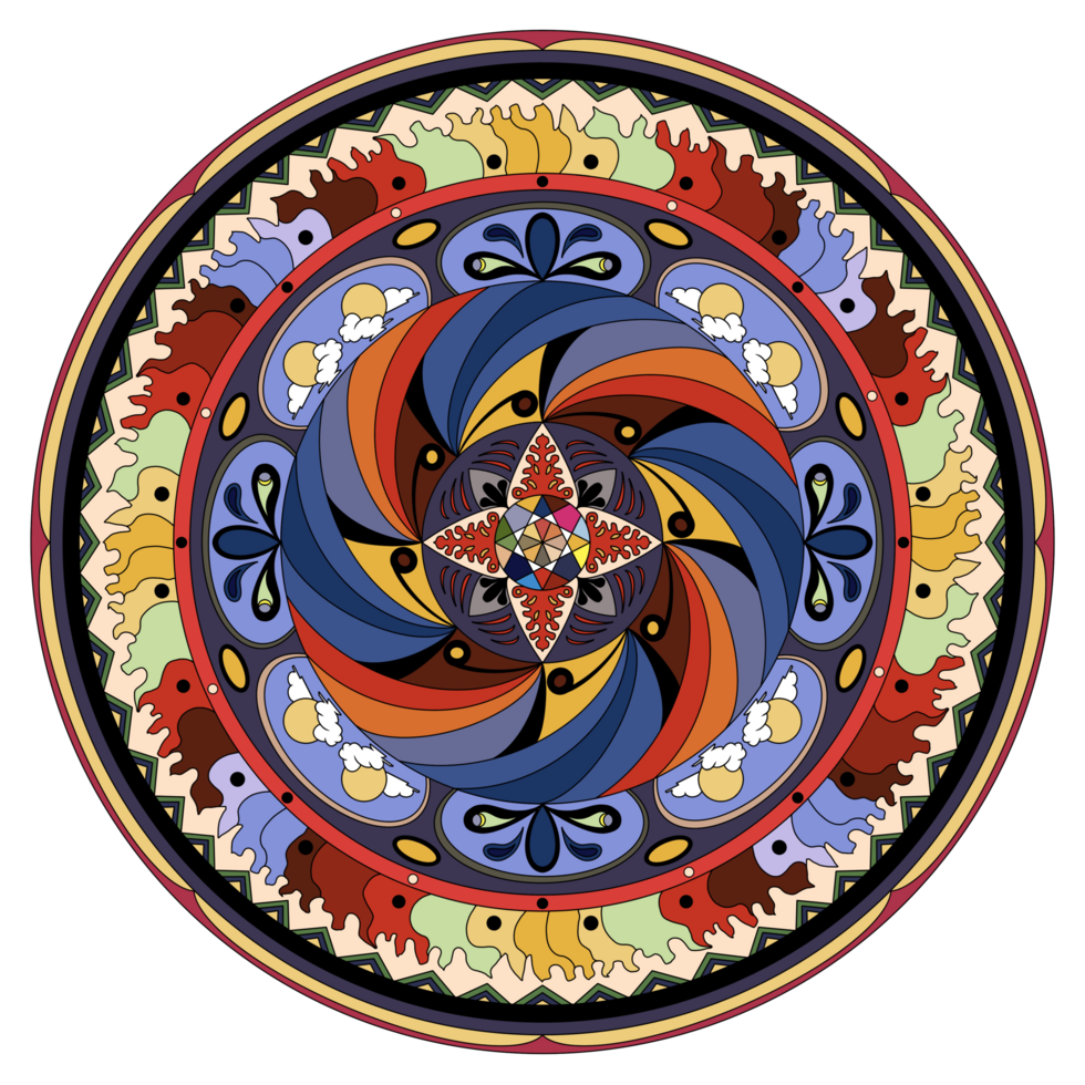 illustration av mandala konst, tibetan buddist mandala, dekorativ runda prydnad, isolerat på vit bakgrund, arabiska, indian, ottoman motiv, japanska, färgrik mandala konst, bilder för meditation png