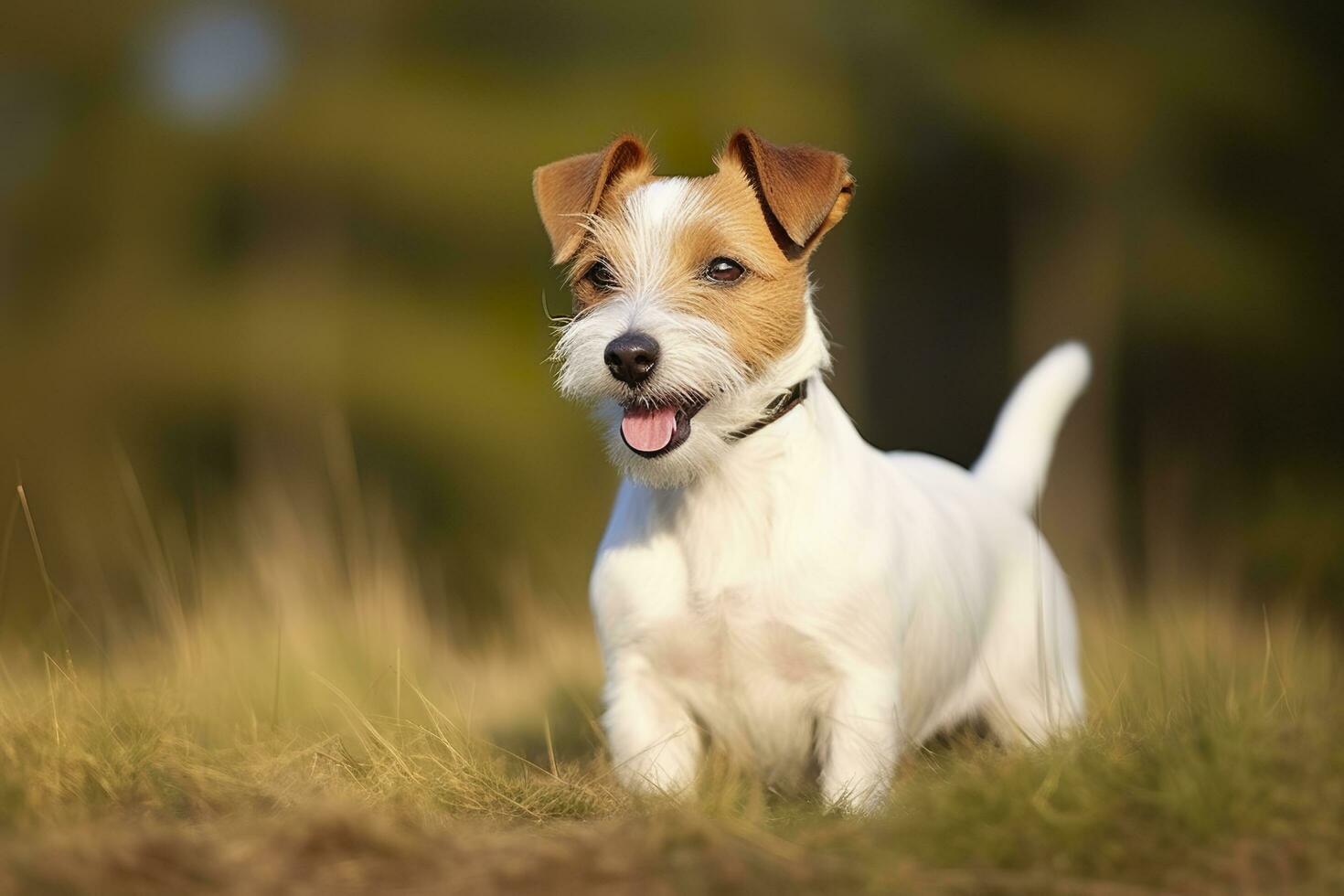 AI generated Happy jack russell terrier pet dog waiting, listening in the grass. AI Generated photo