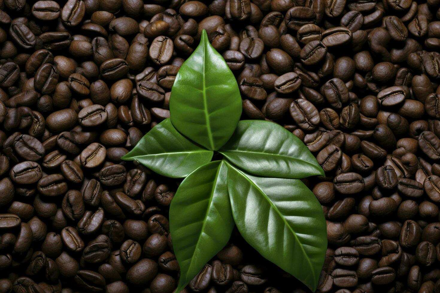 AI generated Green leaves with coffee beans as background. AI Generated photo