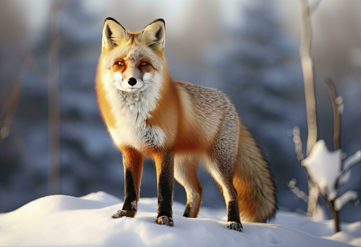 ai generado rojo zorro en pie en nieve. ai generado. foto