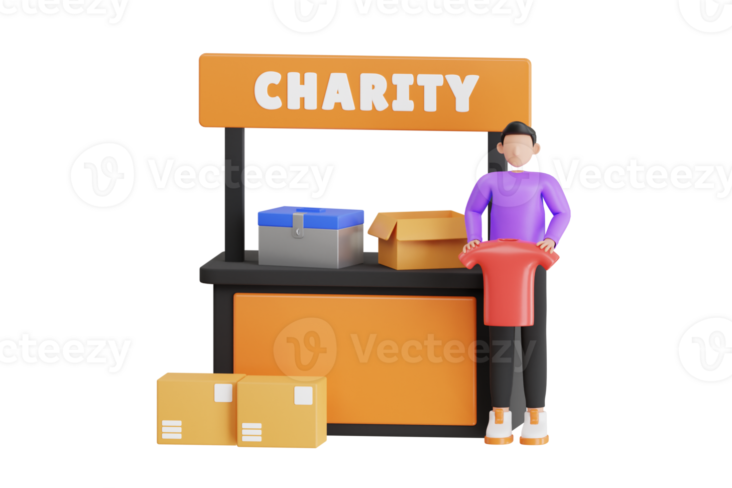 Volunteers collecting clothes for donating 3d illustration. volunteering and charity. 3d illustration png