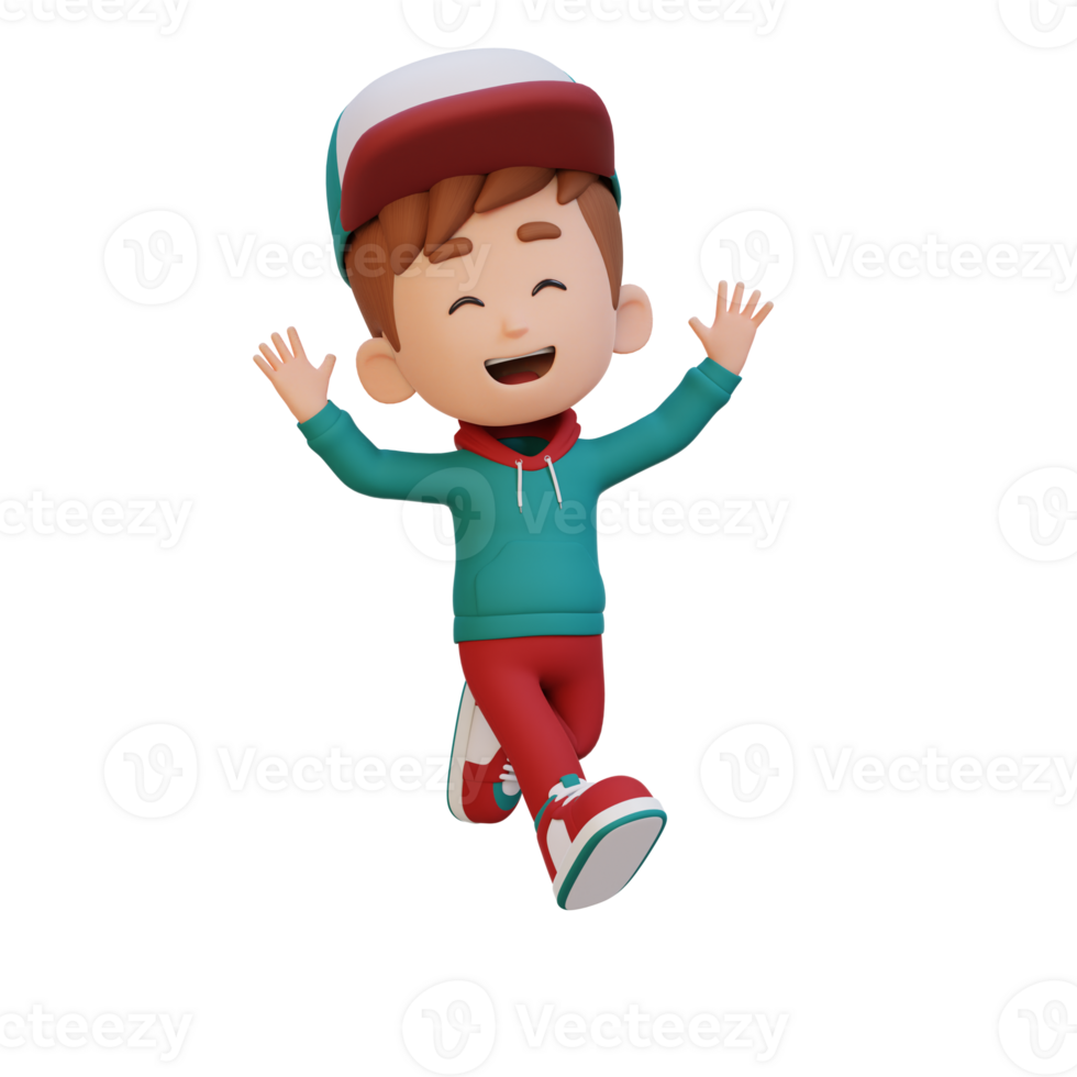 3D cute boy in jumping pose png